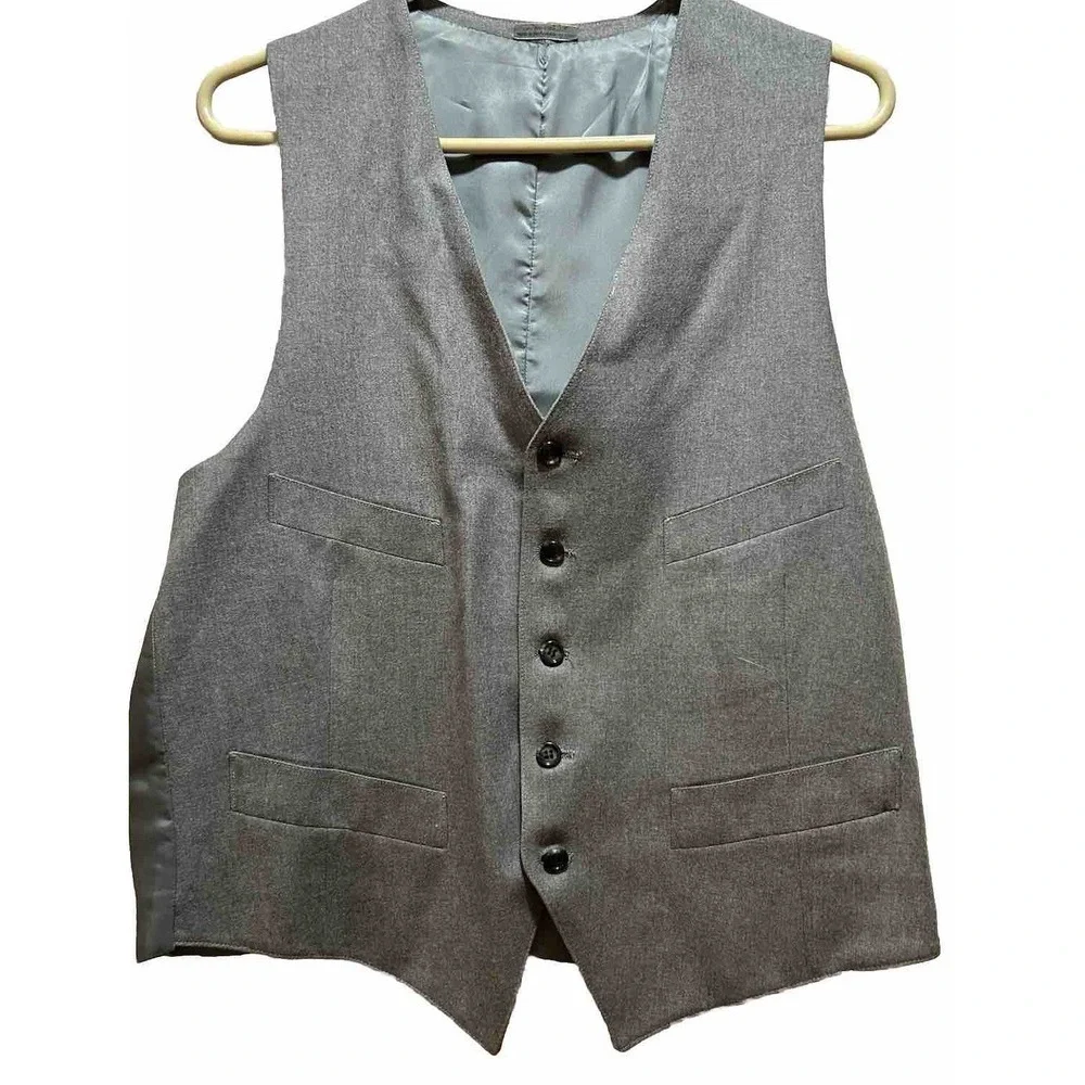 Lucasini Men's 2 Piece Suit Jacket- Worsted Wool - Sport Coat & Vest - Size: 44R